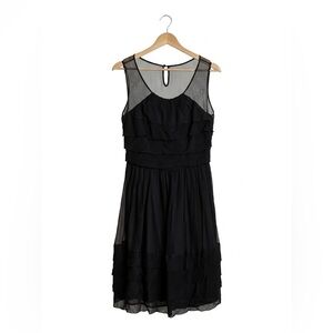 Anthropologie Burlapp 100% Silk Black Old Money Dress Size 8